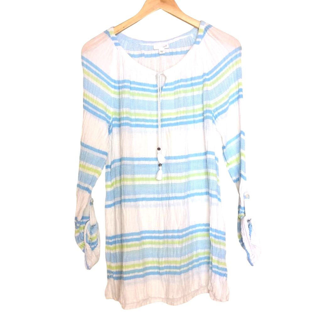 J. JILL | Swim Coverup White Blue Striped Medium